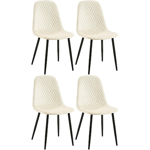 Decoshop26 Lot de 4 chaises de salle à manger coutures décoratives losanges avec pieds en métal noir et assise en velours crème 10_0001882