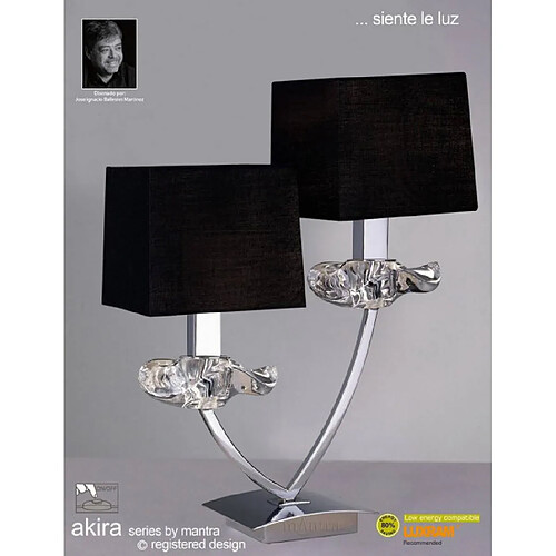 Luminaire Center Lampe de Table Akira 2 Ampoules E14, chrome poli avec Abat jour noirs