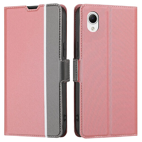 Etui en PU texture sergé, fermeture magnétique, antichoc avec support et porte-cartes pour votre Samsung Galaxy A23e/A22e - rose