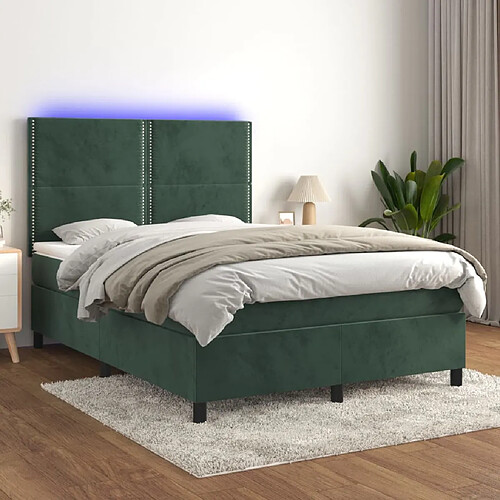 vidaXL Sommier à lattes de lit matelas et LED Vert foncé 140x200 cm