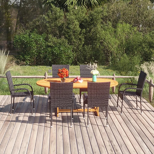 Salle à manger de jardin 7 pcs,Table et chaise à dîner Résine tressée Noir -MN58360