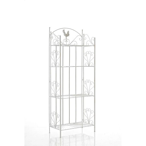 Decoshop26 Etagère de rangement support plantes meuble pour terrasse balon salon en métal blanc vieilli 10_0003980