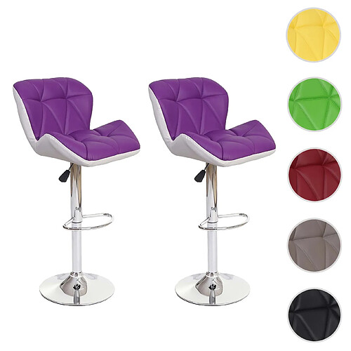 Mendler 2x Tabouret de bar HWC-A92, tabouret pour comptoir, réglable en hauteur, similicuir ~ violet