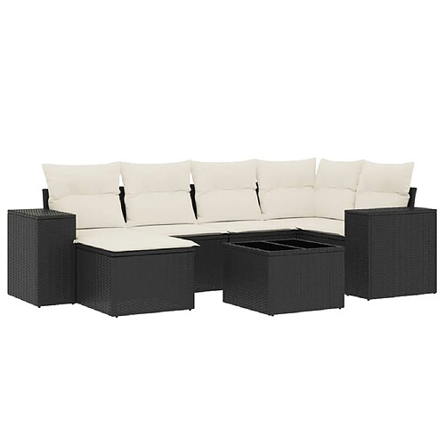 Maison Chic Salon de jardin 7 pcs avec coussins | Ensemble de Table et chaises | Mobilier d'Extérieur noir résine tressée -GKD28265