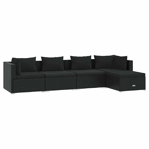 Maison Chic Salon de jardin 5 pcs + coussins - Mobilier/Meubles de jardin - Table et chaises d'extérieur Résine tressée Noir -MN79624