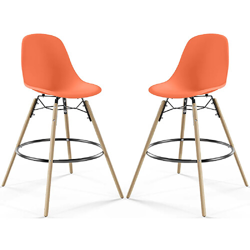 ICONIK INTERIOR Tabouret de Bar - Design Scandinave - Pieds en Bois - Lot de 2 - Skögur Orange