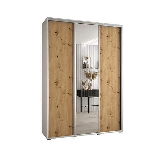 Abiks Meble Armoire à portes coulissantes Davos 3 235.2 x 170 x 45 3 portes coulissante (Blanc/Chêne artisan/Argent)