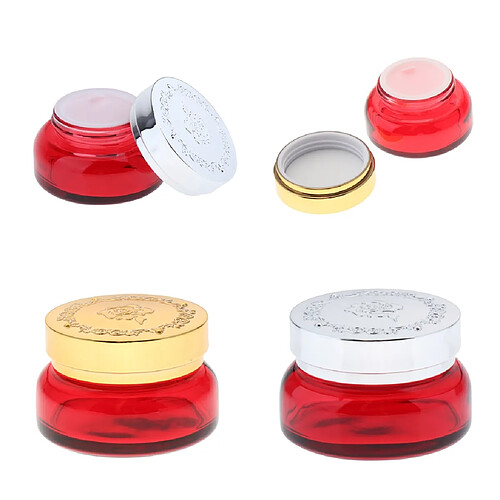 Bocaux en verre 30g / 50g pour le maquillage cosmétique Baumes à lèvres Crèmes Huile Argent rouge 30g