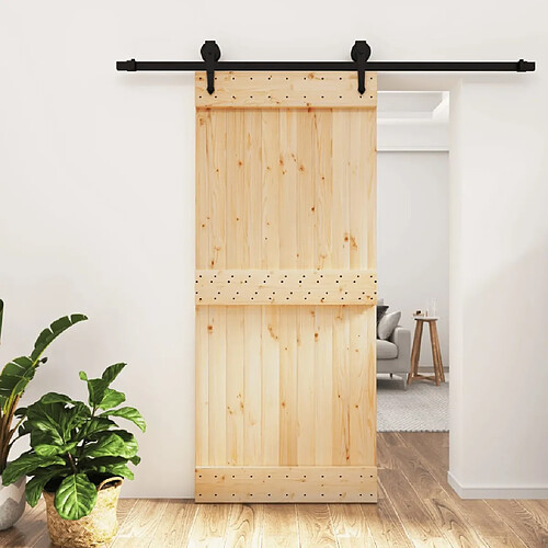 vidaXL Porte coulissante et kit de quincaillerie 90x210 cm pin massif