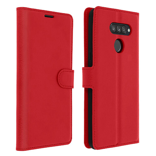 Avizar Étui LG K50s Portefeuille Porte-cartes Fonction Support Aspect Grainé Rouge