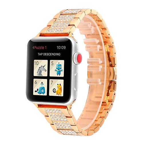 Wewoo Trois perles avec bracelet de montre en diamant pour Apple Watch séries 4, 3 et 2 1, 38 mm 40 mm (or rose)