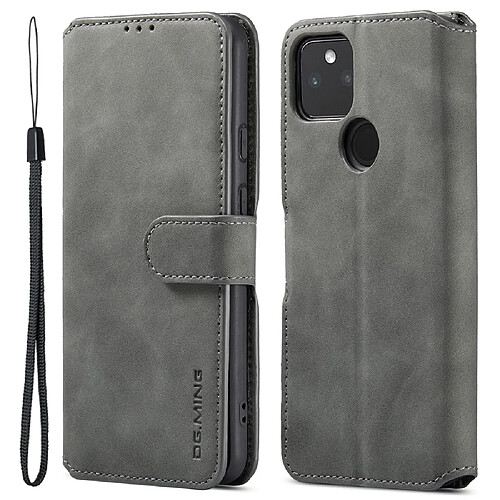 Etui en PU DG.MING style rétro, fermoir magnétique avec support pliable, gris pour votre Google Pixel 5a 5G