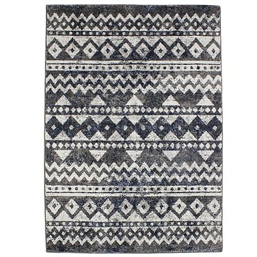 Thedecofactory VENISE - Tapis toucher laineux motifs berbères gris bleu 133x190