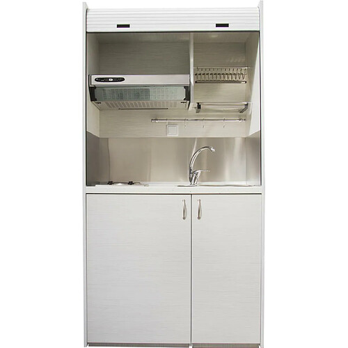 Brandybest Cuisine compacte blanche 105cm avec volet roulant évier à droite