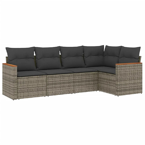 Maison Chic Salon de jardin 5 pcs avec coussins | Ensemble de Table et chaises | Mobilier d'Extérieur gris résine tressée -GKD98986