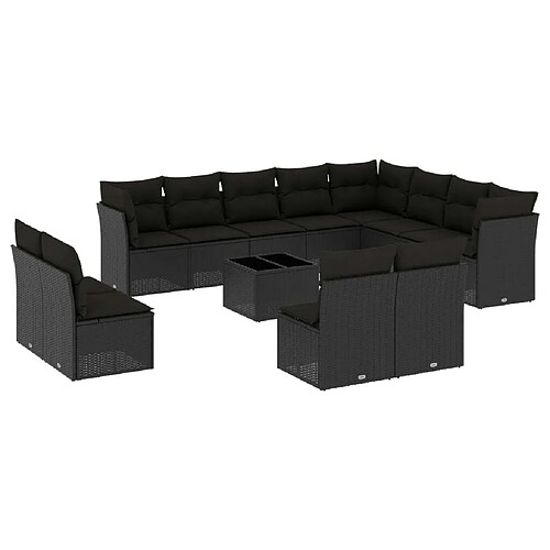 Maison Chic Salon de jardin avec coussins 13 pcs | Ensemble de Table et chaises | Mobilier d'Extérieur noir résine tressée -GKD88171