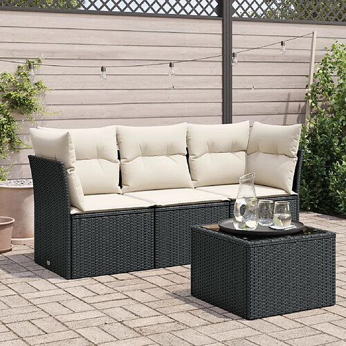 vidaXL Salon de jardin 4 pcs avec coussins noir résine tressée