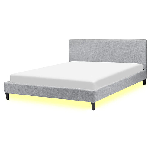 Beliani Lit double en tissu gris clair avec LED 160x200 cm FITOU