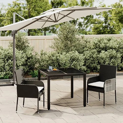 Salle à manger de jardin 3 pcs avec coussins,Table et chaise à dîner Noir -MN14880