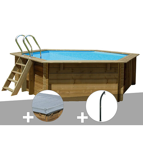 Kit piscine bois Gré Vanille 2 Ø 4,00 x 1,19 m + Bâche hiver + Douche