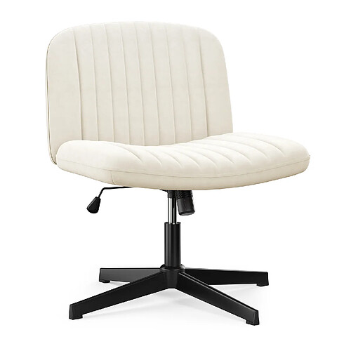 BIGZZIA Chaise de Bureau sans Accoudoirs - Fauteuil de Bureau avec Large Assise sans roulettes, Fauteuil Pivotant en Velours, Chaise de Maquillage Dossier Inclinable et Hauteur Réglable, Beige