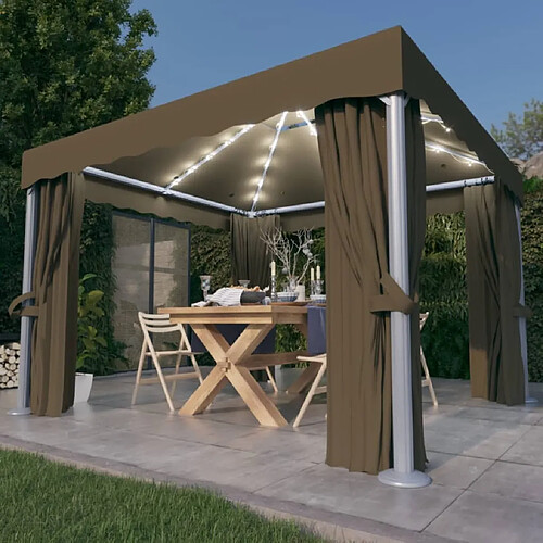 Maison Chic Tonnelle | Pergola avec rideau et guirlande lumineuse à LED 3x3 m Taupe -GKD23836