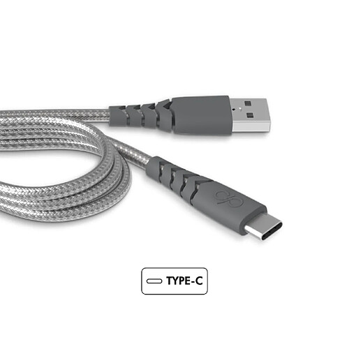 BIGBEN Câble Ultra-renforcé USB A/USB C 1,2m 3A Garanti à vie Gris Force Power