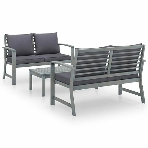 Maison Chic Salon de jardin 3 pcs - Table et chaises d'extérieur - Mobilier/Meubles de jardin Moderne avec coussin Bois d'acacia solide Gris -MN63096