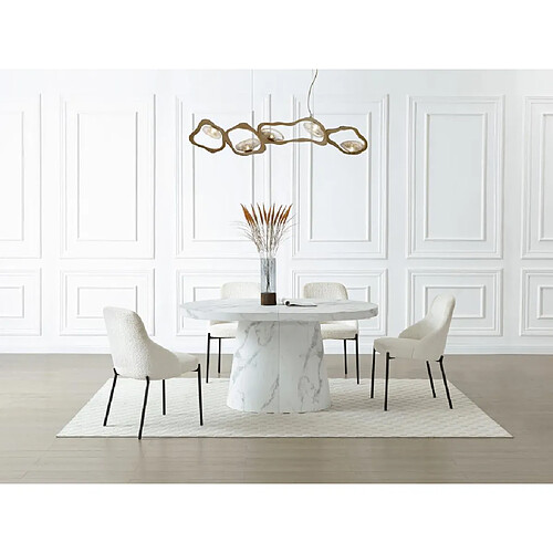 Vente-Unique Table à manger extensible 6 à +12 personnes en MDF - Effet marbre blanc - CLOEVA