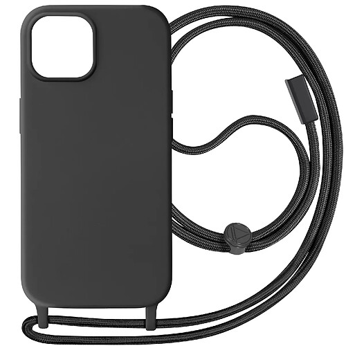 Avizar Coque Cordon pour iPhone 15 Plus Lanière Tour du Cou 80cm série Corda Noir