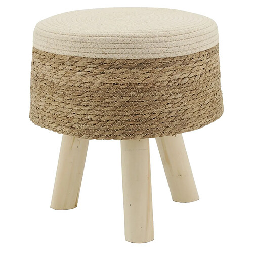 Aubry Gaspard Tabouret en jonc, coton et bois naturel.