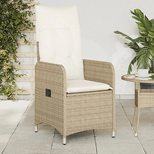 vidaXL Chaises inclinables de jardin lot de 2 et coussins beige rotin