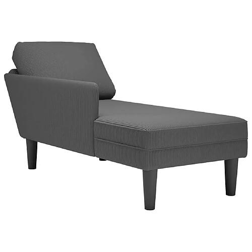 vidaXL Chaise longue avec coussin gris foncé tissu en velours côtelé