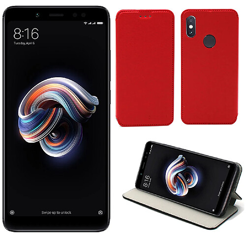 Xeptio Etui Xiaomi Redmi Note 5 / Note 5 Pro rouge luxe Ultra Slim Style Cuir avec stand - Housse Folio Flip Cover coque antichoc de protection pour Xiaomi Redmi Note 5 / Note 5 Pro smartphone 2018 - Accessoires pochette Exceptional case