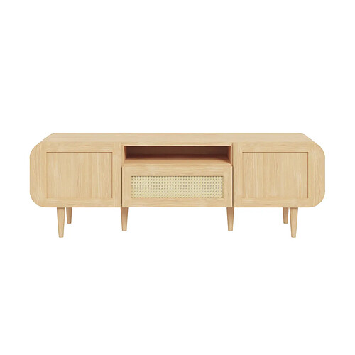 Bestmobilier Mathilde - meuble TV - bois et cannage - 160 cm