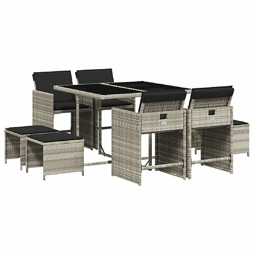 Maison Chic Ensemble à manger d'extérieur 9 pcs avec coussins,Salon de jardin,Mobilier de jardin gris clair rotin -GKD207225