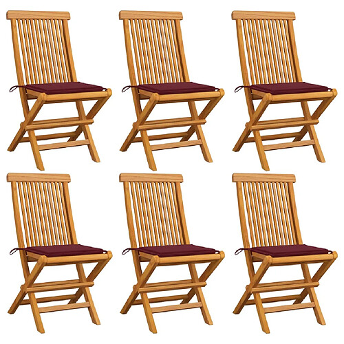 vidaXL Chaises de jardin avec coussins rouge bordeaux lot de 6 Teck