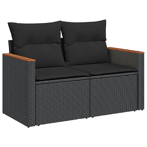 Maison Chic Canapé de jardin avec coussins 2 places | Canapé d'extérieur | Fauteuil,Banquette Jardin noir résine tressée -MN12966