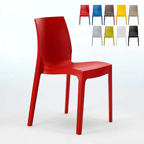 22 Chaises Rome Grand Soleil en polypropylène empilables pour bar et café, Couleur: Rouge