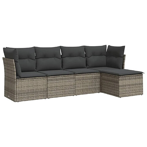 Maison Chic Salon de jardin 5 pcs avec coussins | Ensemble de Table et chaises | Mobilier d'Extérieur gris résine tressée -GKD84795