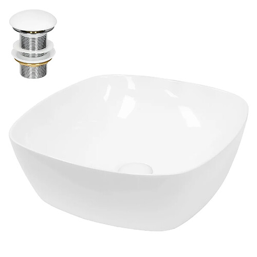 Ecd Germany Lavabo forme ronde 405x405x140 mm, blanc, céramique - incl. set d'évacuation sans trop-plein