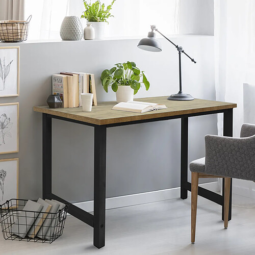 ML DESIGN MODERN LIVING Table de travail bureau d'ordinateur naturel noir en MDF cadre métal 120x60 cm