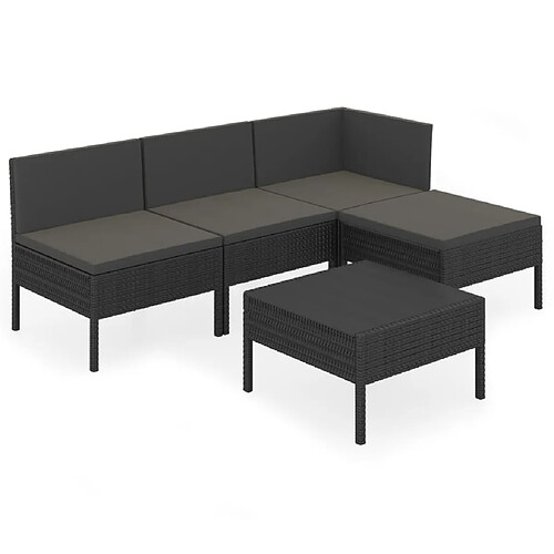 Maison Chic Salon de jardin 5 pcs + coussins - Mobilier/Meubles de jardin - Table et chaises d'extérieur Résine tressée Noir -MN44189