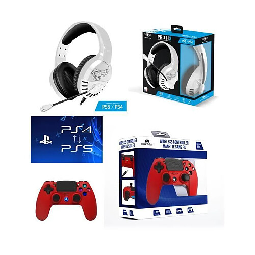 Spirit of Gamer Pack Manette PS4 Bluetooth ROUGE 3.5 JACK + Casque Gamer PRO-H3 PS4-PS5 PLAYSTATION