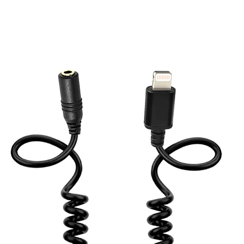 Adaptateur iPhone vers Jack 3.5mm femelle Cable spiral 1m Puluz Noir