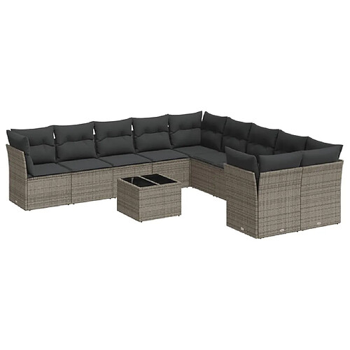 Maison Chic Salon de jardin 11 pcs avec coussins | Ensemble de Table et chaises | Mobilier d'Extérieur gris résine tressée -GKD62275