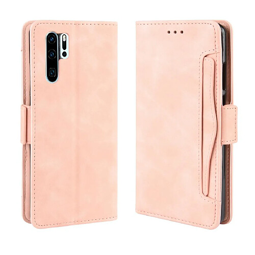 Wewoo Housse Coque Étui en cuir à motif peau de veau style portefeuille pour Huawei P30 Proavec fente carte séparée rose