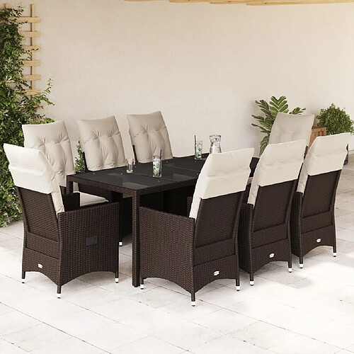 vidaXL Ensemble à manger de jardin et coussins 9 pcs marron poly rotin