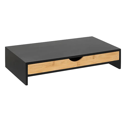 Pegane Support écran d'ordinateur pour bureau avec tiroir en bois coloris noir, naturel - Longueur 47 x Profondeur 25 x Hauteur 10 cm