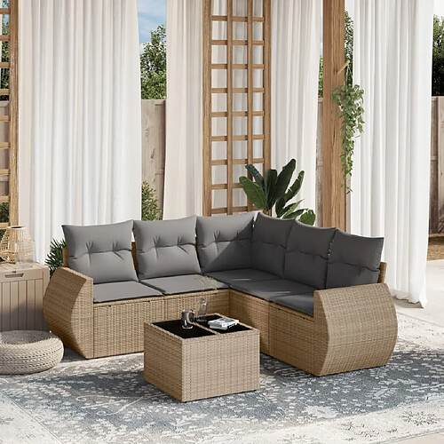 vidaXL Salon de jardin avec coussins 6 pcs beige résine tressée